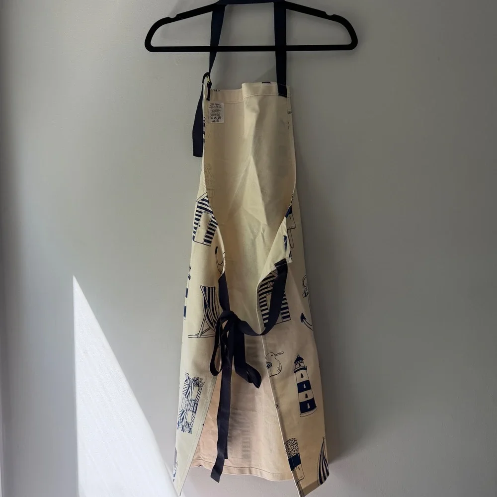 Victoria Eggs Seaside‎ Apron Unisex One Size Cream Navy Blue Excellent Nautical